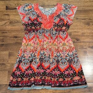 Women's floral pattern ruffle sleeve midi dress size 2X